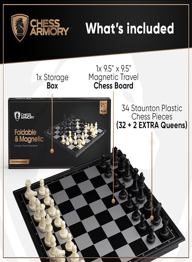 Chess Armory Magnetic 9.5 Inches Travel Chess Set - Folding Board with Storage Box & 2 Extra Queen. - Image 2